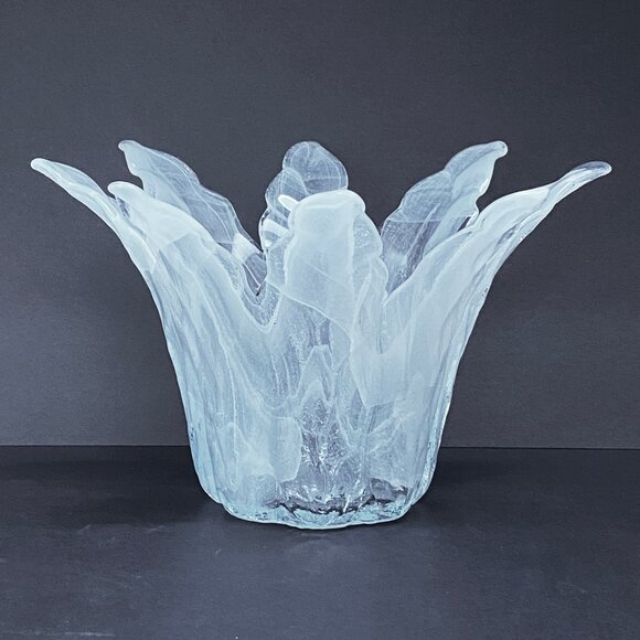 Stunning White, Light Blue and Clear Murano Art Glass Candle Holder - Home Decor - Picture 10 of 10